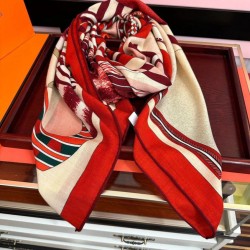Repliche Perfette Fazzoletto Hermès in cashmere e seta Ondsdemarch 140 rosso Imitazioni False Online