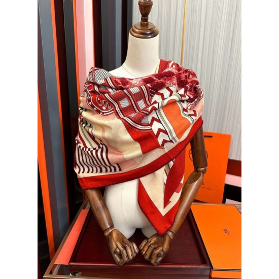 Repliche Perfette Fazzoletto Hermès in cashmere e seta Ondsdemarch 140 rosso Imitazioni False Online
