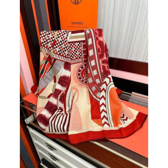 Repliche Perfette Fazzoletto Hermès in cashmere e seta Ondsdemarch 140 rosso Imitazioni False Online