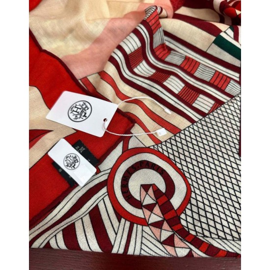 Repliche Perfette Fazzoletto Hermès in cashmere e seta Ondsdemarch 140 rosso Imitazioni False Online