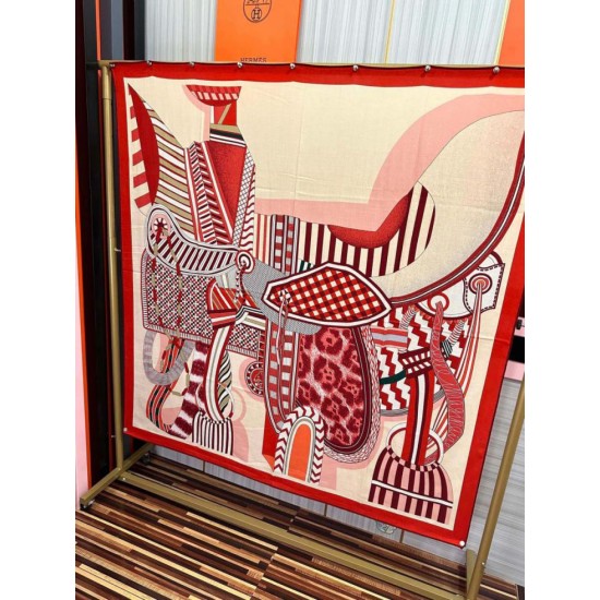 Repliche Perfette Fazzoletto Hermès in cashmere e seta Ondsdemarch 140 rosso Imitazioni False Online