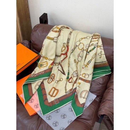 Repliche Perfette Sciarpa reversibile in cashmere Hermès con motivo a cavallo che salta 140 Verde Imitazioni False Online