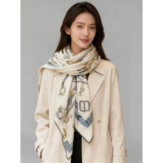 Repliche Perfette Sciarpa reversibile in cashmere Hermès con motivo a cavallo che salta 140 Blu Imitazioni False Online