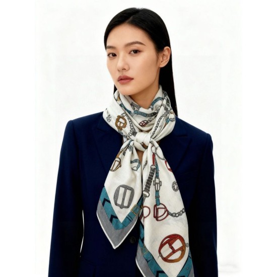 Repliche Perfette Sciarpa reversibile Hermès in cashmere con motivo a cavallo che salta 140 Imitazioni False Online