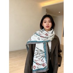 Repliche Perfette Sciarpa reversibile Hermès in cashmere con motivo a cavallo che salta 140 Imitazioni False Online