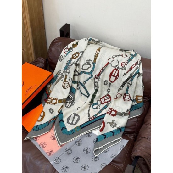 Repliche Perfette Sciarpa reversibile Hermès in cashmere con motivo a cavallo che salta 140 Imitazioni False Online