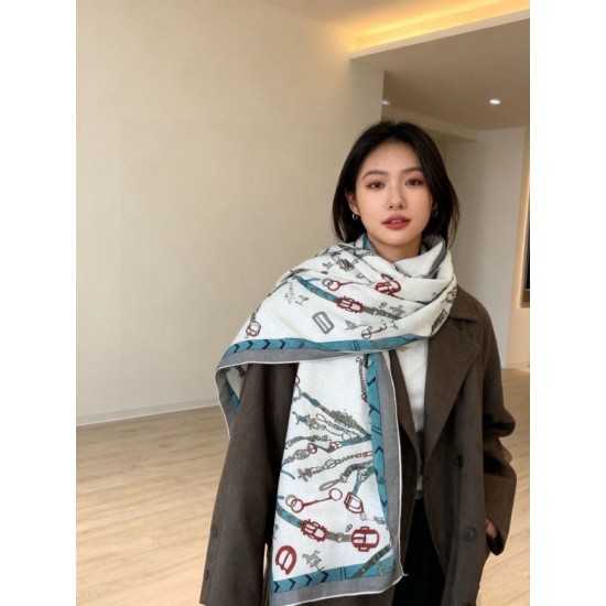 Repliche Perfette Sciarpa reversibile Hermès in cashmere con motivo a cavallo che salta 140 Imitazioni False Online