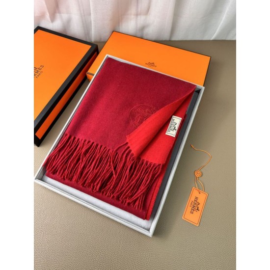 Repliche Perfette Scialle reversibile classico in cashmere bicolore Hermès 70 x 200 Rosso Imitazioni False Online