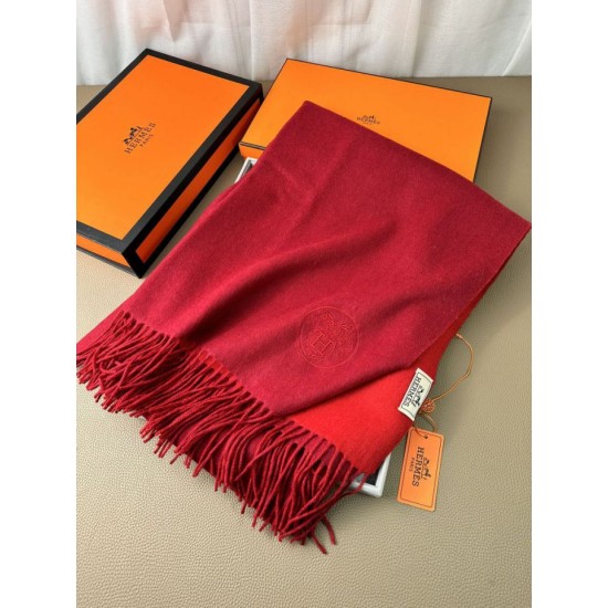 Repliche Perfette Scialle reversibile classico in cashmere bicolore Hermès 70 x 200 Rosso Imitazioni False Online