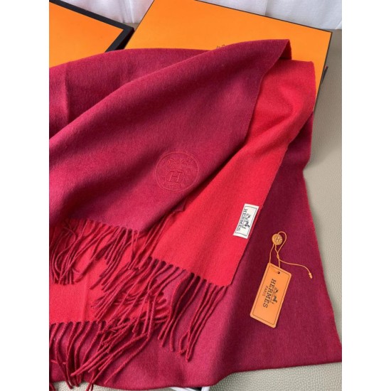 Repliche Perfette Scialle reversibile classico in cashmere bicolore Hermès 70 x 200 Rosso Imitazioni False Online