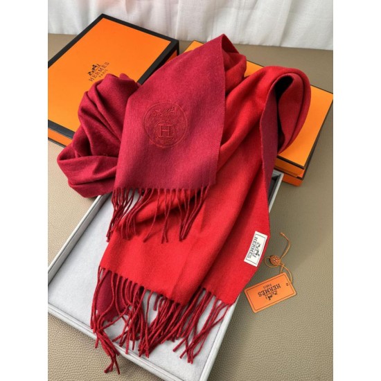 Repliche Perfette Scialle reversibile classico in cashmere bicolore Hermès 70 x 200 Rosso Imitazioni False Online