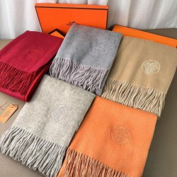 Repliche Perfette Scialle reversibile classico in cashmere bicolore Hermès 70 x 200 Arancione Imitazioni False Online