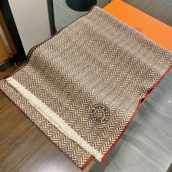 Repliche Perfette Sciarpa in lana a spina di pesce Hermès 36 x 200 cm Imitazioni False Online
