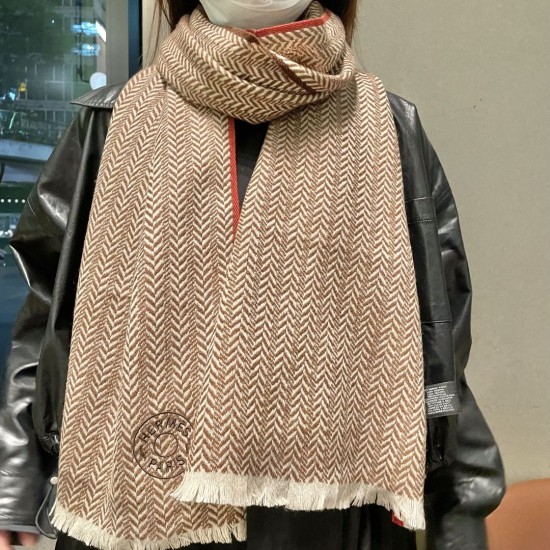 Repliche Perfette Sciarpa in lana a spina di pesce Hermès 36 x 200 cm Imitazioni False Online