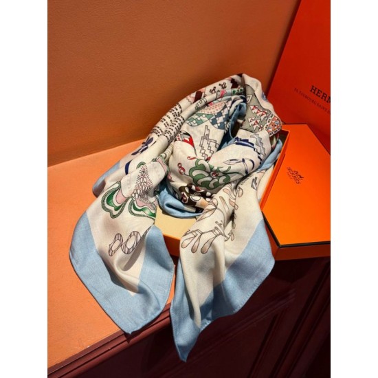 Repliche Perfette Sciarpe reversibili in velluto colorato Hermès Sciarpa 140 cm Blu Imitazioni False Online
