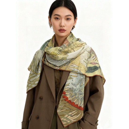 Repliche Perfette Scialle Hermès Premium in seta e cashmere tono su tono double face 140 03 Imitazioni False Online