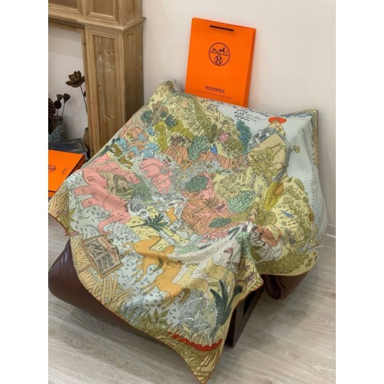Repliche Perfette Scialle Hermès Premium in seta e cashmere tono su tono double face 140 03 Imitazioni False Online