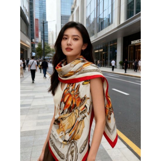 Repliche Perfette Scialle Hermès reversibile in velluto tono su tono con finimenti per cavalli stile balestra 135 Rosso Imitazioni False Online