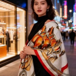 Repliche Perfette Scialle Hermès reversibile in velluto tono su tono con finimenti per cavalli stile balestra 135 Rosso Imitazioni False Online