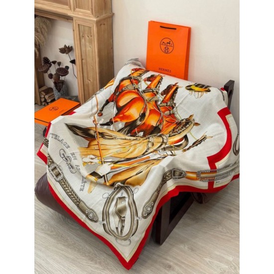 Repliche Perfette Scialle Hermès reversibile in velluto tono su tono con finimenti per cavalli stile balestra 135 Rosso Imitazioni False Online