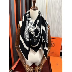 Repliche Perfette Fazzoletto reversibile in seta e cashmere Hermès 135 Nero Imitazioni False Online