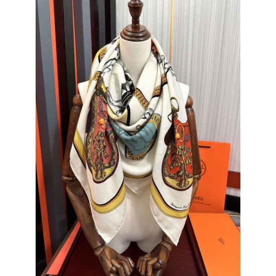 Repliche Perfette Fazzoletto reversibile in seta e cashmere Hermès 135 Beige Imitazioni False Online