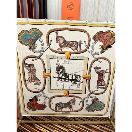 Repliche Perfette Fazzoletto reversibile in seta e cashmere Hermès 135 Beige Imitazioni False Online