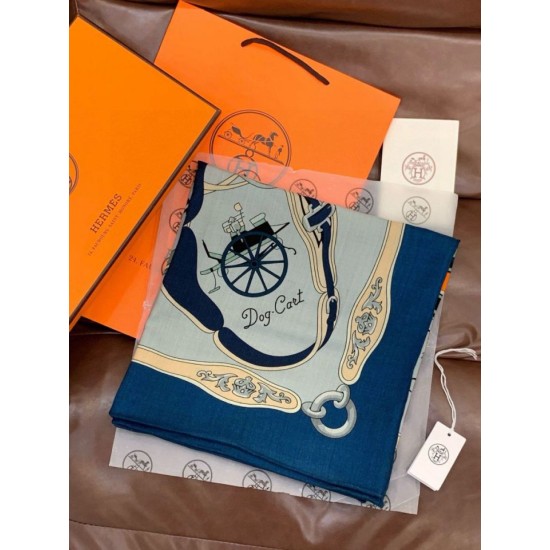 Repliche Perfette Sciarpa quadrata reversibile in cashmere Hermès 140 Blu Imitazioni False Online