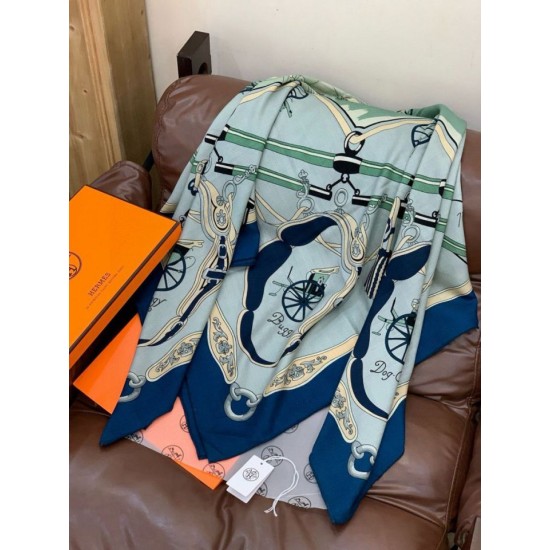 Repliche Perfette Sciarpa quadrata reversibile in cashmere Hermès 140 Blu Imitazioni False Online