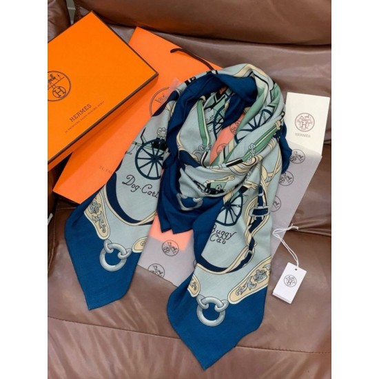 Repliche Perfette Sciarpa quadrata reversibile in cashmere Hermès 140 Blu Imitazioni False Online
