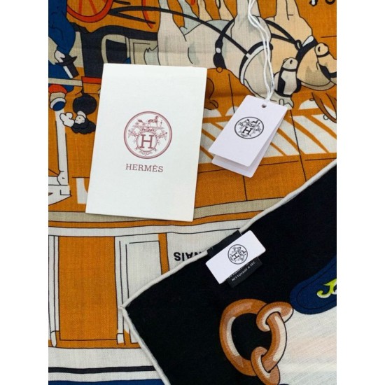Repliche Perfette Sciarpa quadrata reversibile in cashmere Hermès 140 Nero Imitazioni False Online