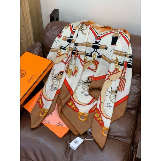 Repliche Perfette Sciarpa quadrata reversibile in cashmere Hermès 140 Arancione Imitazioni False Online