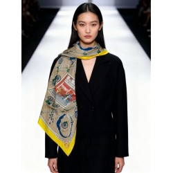 Repliche Perfette Sciarpa quadrata reversibile in cashmere Hermès 140 Giallo Imitazioni False Online