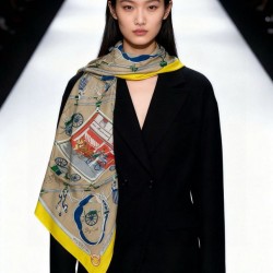 Repliche Perfette Sciarpa quadrata reversibile in cashmere Hermès 140 Giallo Imitazioni False Online