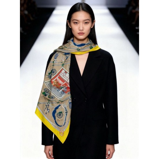 Repliche Perfette Sciarpa quadrata reversibile in cashmere Hermès 140 Giallo Imitazioni False Online