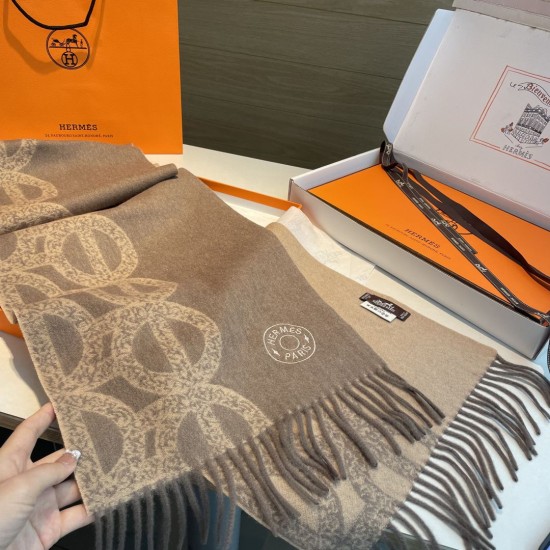 Repliche Perfette Sciarpa classica reversibile in lana d'agnello Hermès 35 x 200 Marrone Imitazioni False Online