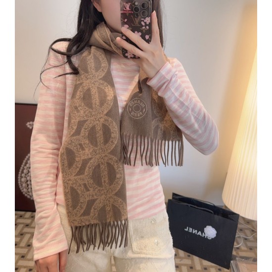 Repliche Perfette Sciarpa classica reversibile in lana d'agnello Hermès 35 x 200 Marrone Imitazioni False Online