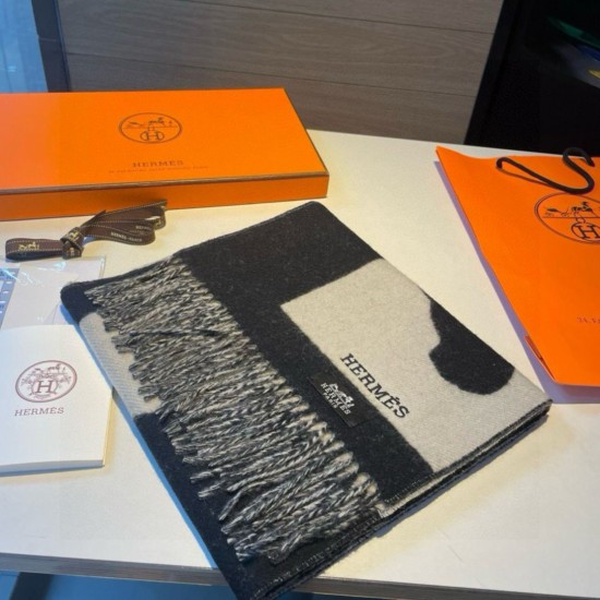 Repliche Perfette Sciarpa Hermès Horse in cashmere 30 x 140 cm Nero Imitazioni False Online