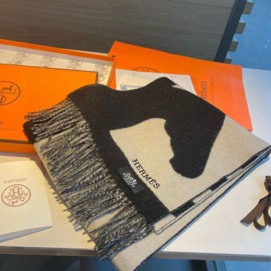 Repliche Perfette Sciarpa Hermès Horse in cashmere 30 x 140 cm Nero Imitazioni False Online