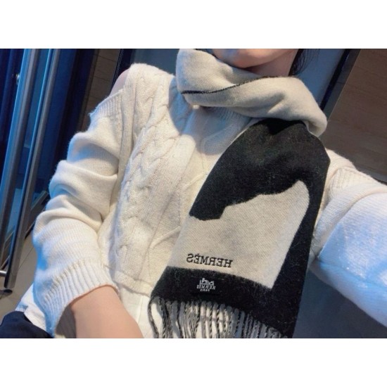 Repliche Perfette Sciarpa Hermès Horse in cashmere 30 x 140 cm Nero Imitazioni False Online