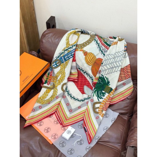 Repliche Perfette Foulard quadrato in velluto intrecciato a mano Hermès, 140 arancione Imitazioni False Online