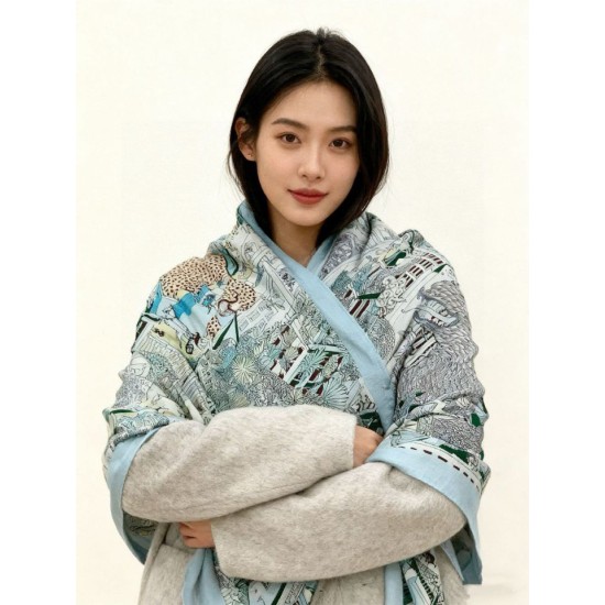 Repliche Perfette Sciarpa reversibile in cashmere Hermès Animal City, 140 blu Imitazioni False Online