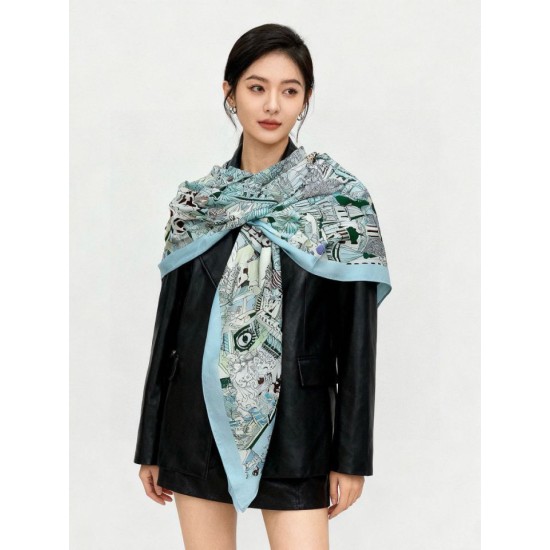 Repliche Perfette Sciarpa reversibile in cashmere Hermès Animal City, 140 blu Imitazioni False Online