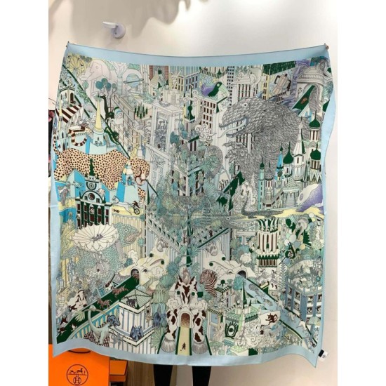 Repliche Perfette Sciarpa reversibile in cashmere Hermès Animal City, 140 blu Imitazioni False Online