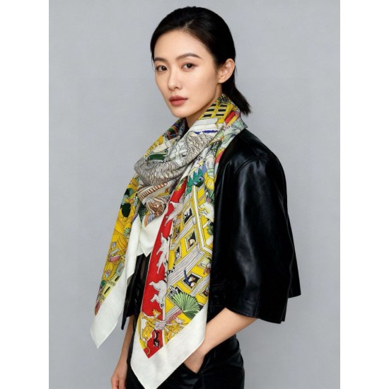 Repliche Perfette Sciarpa reversibile in cashmere Hermès Animal City, 140 giallo Imitazioni False Online