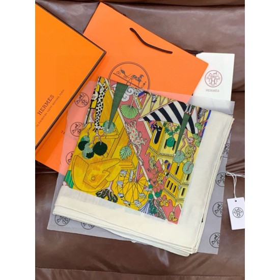 Repliche Perfette Sciarpa reversibile in cashmere Hermès Animal City, 140 giallo Imitazioni False Online