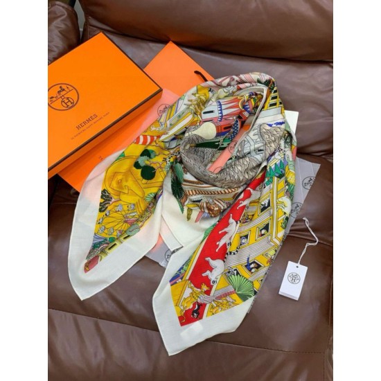 Repliche Perfette Sciarpa reversibile in cashmere Hermès Animal City, 140 giallo Imitazioni False Online