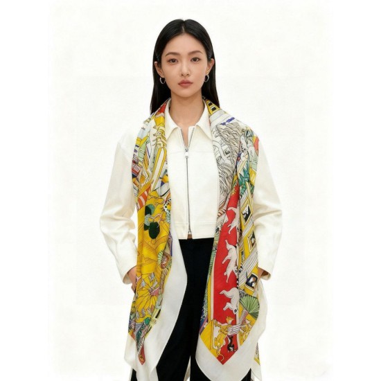 Repliche Perfette Sciarpa reversibile in cashmere Hermès Animal City, 140 giallo Imitazioni False Online