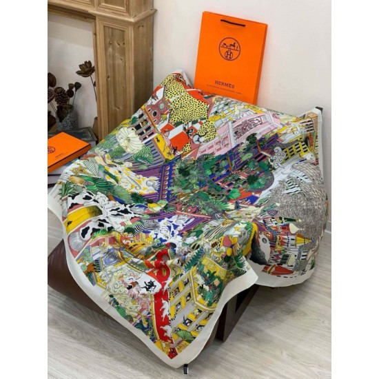 Repliche Perfette Sciarpa reversibile in cashmere Hermès Animal City, 140 giallo Imitazioni False Online