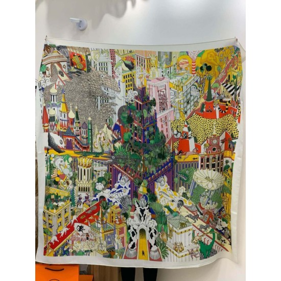 Repliche Perfette Sciarpa reversibile in cashmere Hermès Animal City, 140 giallo Imitazioni False Online